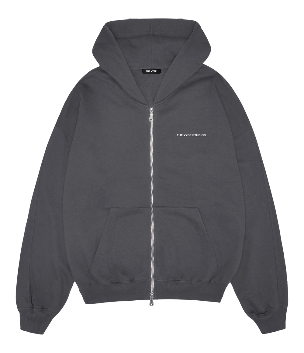 Washed Grey Essential Zip Hoodie - THE VYBE